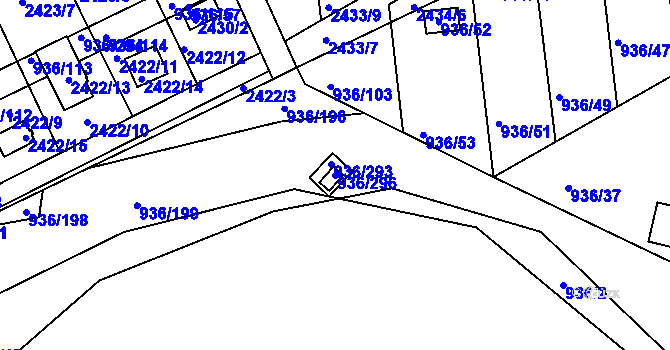 Parcela st. 936/296 v KÚ Křemže, Katastrální mapa