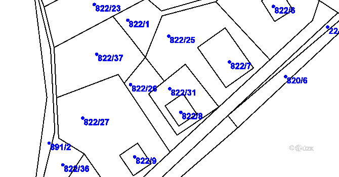 Parcela st. 822/31 v KÚ Křemže, Katastrální mapa