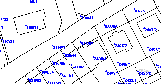 Parcela st. 936/67 v KÚ Křemže, Katastrální mapa