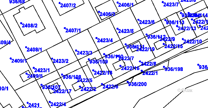 Parcela st. 936/110 v KÚ Křemže, Katastrální mapa