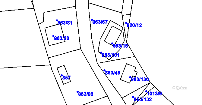 Parcela st. 863/101 v KÚ Křemže, Katastrální mapa