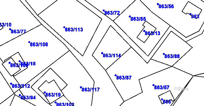 Parcela st. 863/114 v KÚ Křemže, Katastrální mapa