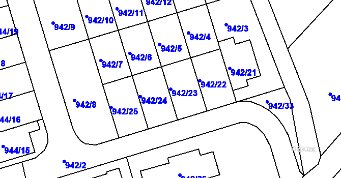 Parcela st. 942/23 v KÚ Křemže, Katastrální mapa