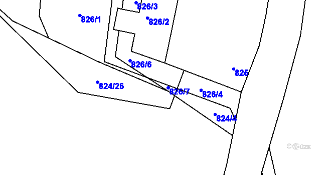Parcela st. 826/7 v KÚ Křemže, Katastrální mapa