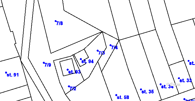 Parcela st. 7/3 v KÚ Křenice u Prahy, Katastrální mapa