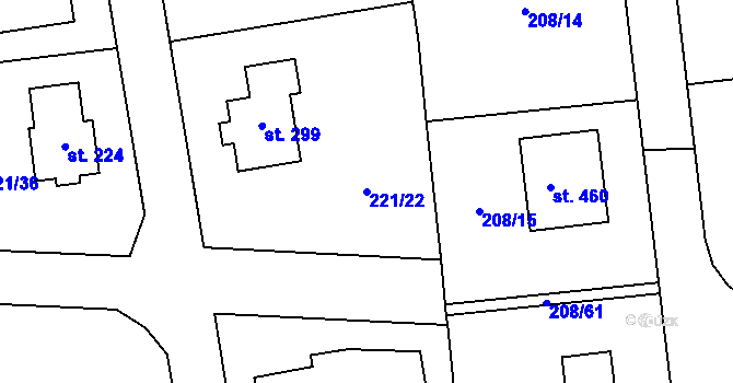 Parcela st. 221/22 v KÚ Křenice u Prahy, Katastrální mapa
