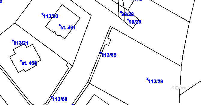 Parcela st. 113/65 v KÚ Křenice u Prahy, Katastrální mapa