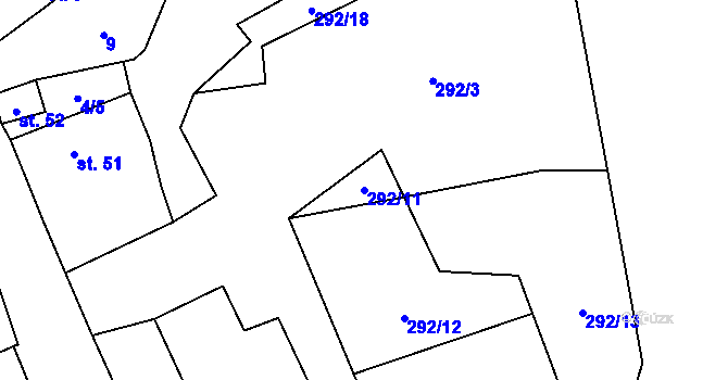 Parcela st. 292/11 v KÚ Křenice, Katastrální mapa