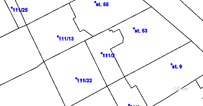 Parcela st. 111/2 v KÚ Přetín, Katastrální mapa