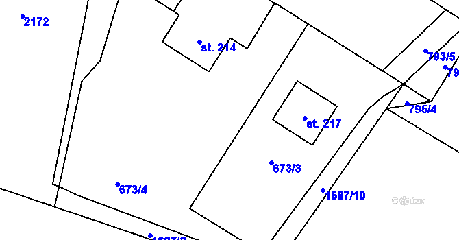 Parcela st. 673/12 v KÚ Křenov, Katastrální mapa