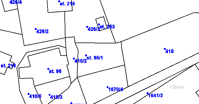 Parcela st. 95/2 v KÚ Křenov, Katastrální mapa