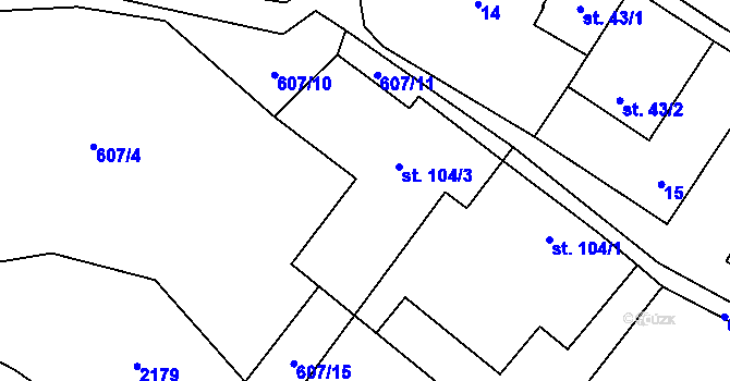 Parcela st. 104/1 v KÚ Křenov, Katastrální mapa