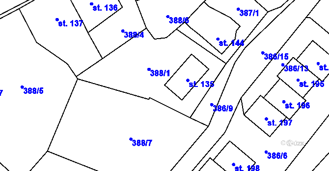 Parcela st. 135 v KÚ Křenov, Katastrální mapa