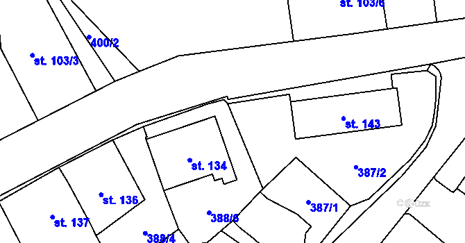 Parcela st. 386/11 v KÚ Křenov, Katastrální mapa