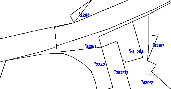 Parcela st. 439/1 v KÚ Křenov, Katastrální mapa