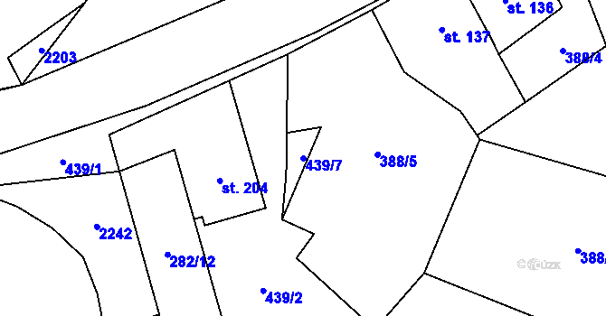 Parcela st. 439/7 v KÚ Křenov, Katastrální mapa