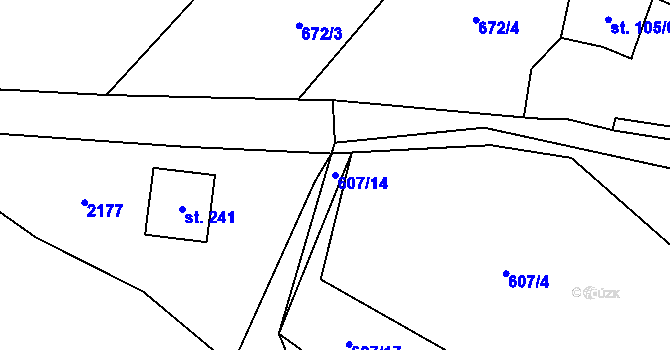 Parcela st. 607/14 v KÚ Křenov, Katastrální mapa