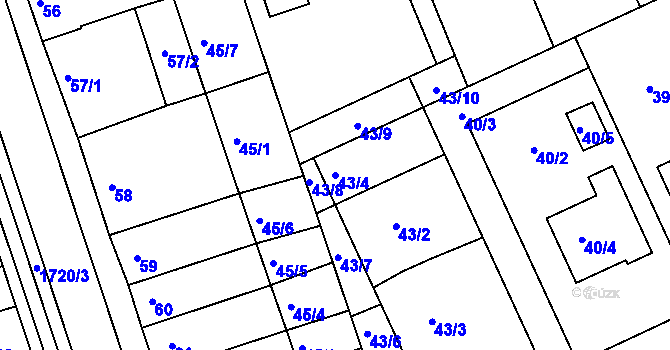Parcela st. 43/4 v KÚ Křenovice u Slavkova, Katastrální mapa