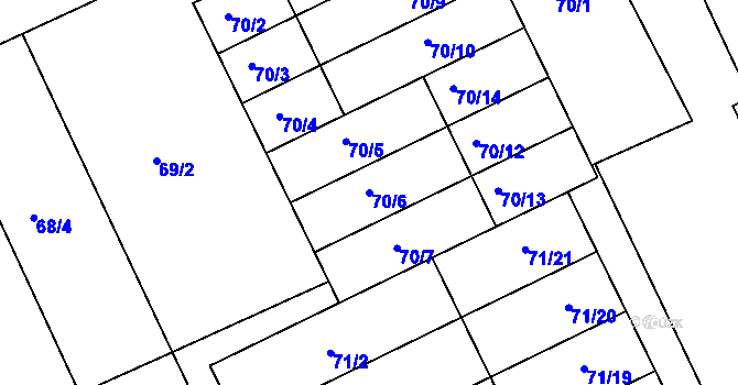 Parcela st. 70/6 v KÚ Křenovice u Slavkova, Katastrální mapa