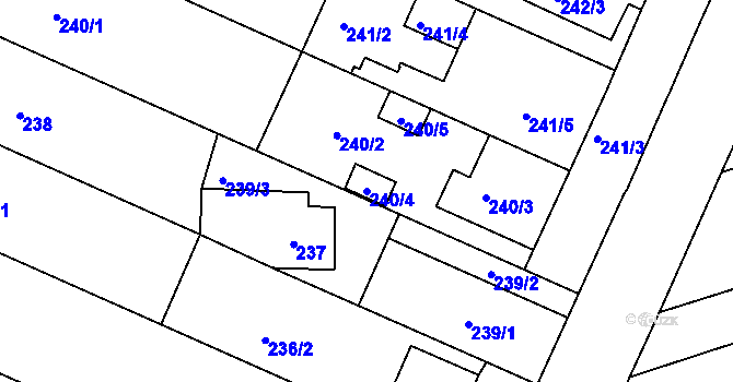 Parcela st. 240/4 v KÚ Křenovice u Slavkova, Katastrální mapa