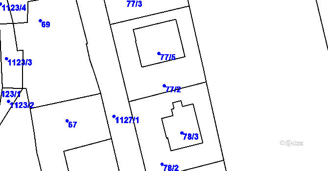 Parcela st. 77/2 v KÚ Křenovy, Katastrální mapa