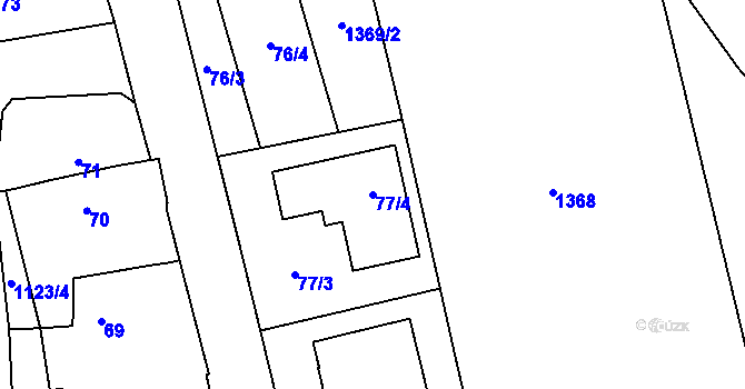 Parcela st. 77/4 v KÚ Křenovy, Katastrální mapa