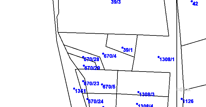 Parcela st. 670/4 v KÚ Křenovy, Katastrální mapa