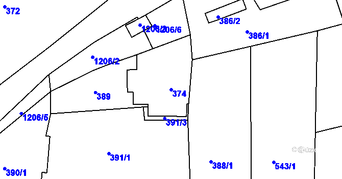 Parcela st. 374 v KÚ Semošice, Katastrální mapa