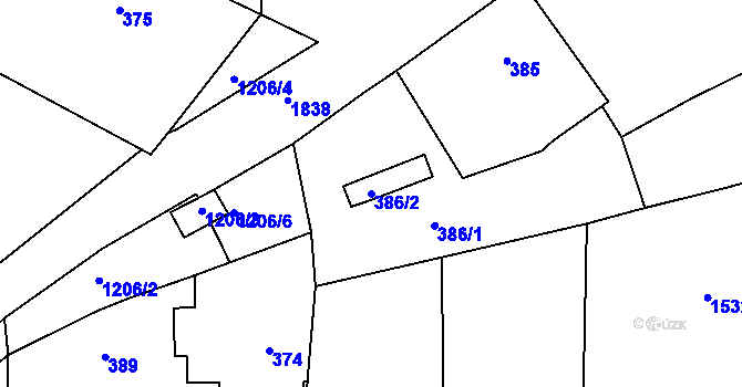 Parcela st. 386/2 v KÚ Semošice, Katastrální mapa