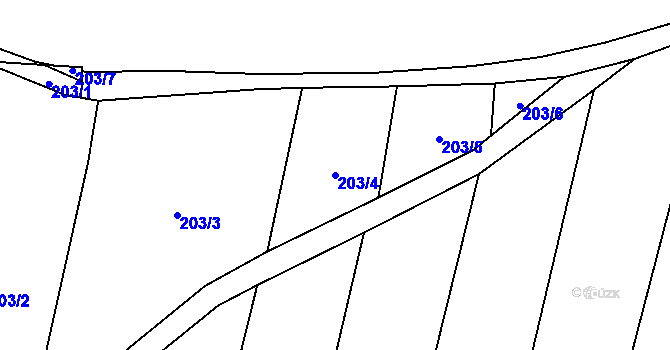 Parcela st. 203/4 v KÚ Vránov, Katastrální mapa