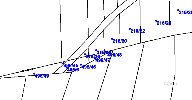 Parcela st. 216/18 v KÚ Vránov, Katastrální mapa