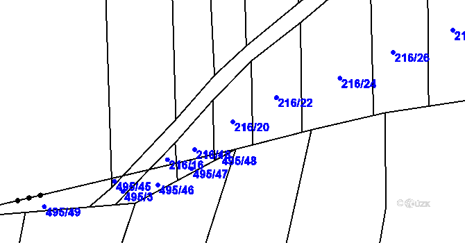 Parcela st. 216/20 v KÚ Vránov, Katastrální mapa
