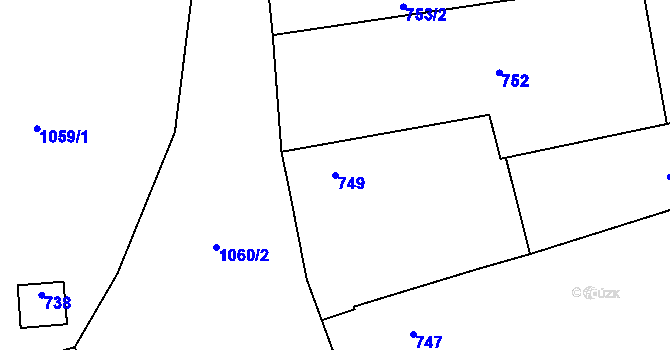 Parcela st. 749 v KÚ Vránov, Katastrální mapa