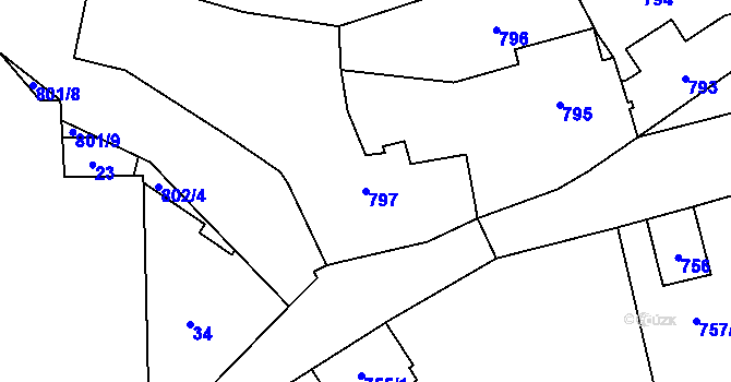 Parcela st. 797 v KÚ Vránov, Katastrální mapa