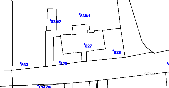 Parcela st. 827 v KÚ Vránov, Katastrální mapa