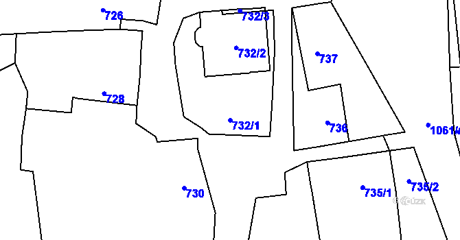 Parcela st. 732/1 v KÚ Vránov, Katastrální mapa