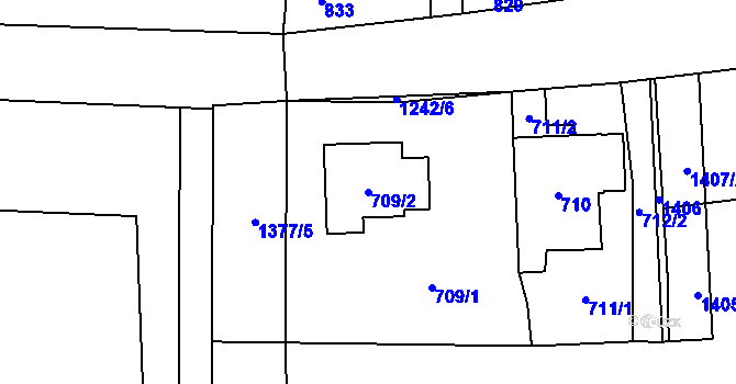 Parcela st. 709/2 v KÚ Vránov, Katastrální mapa