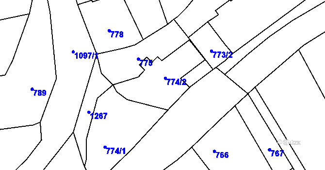 Parcela st. 774/2 v KÚ Vránov, Katastrální mapa