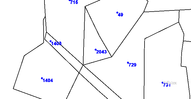 Parcela st. 2043 v KÚ Vránov, Katastrální mapa