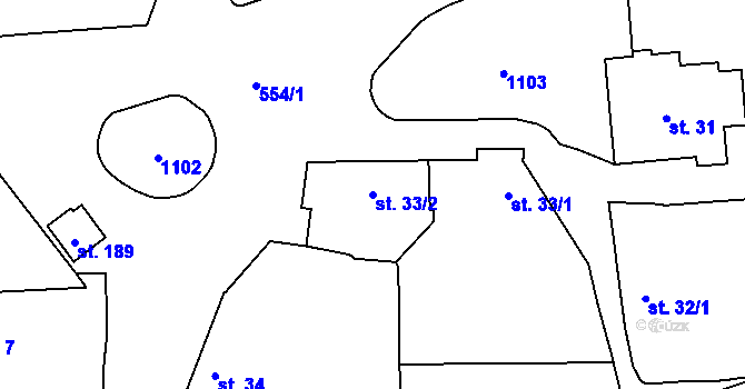 Parcela st. 33/2 v KÚ Křepenice, Katastrální mapa