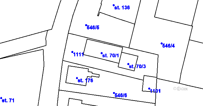 Parcela st. 70/1 v KÚ Křepenice, Katastrální mapa