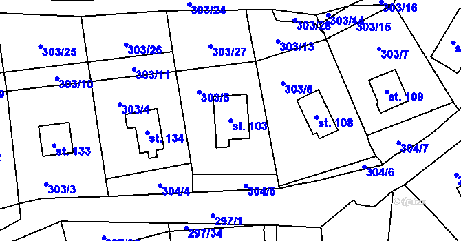 Parcela st. 103 v KÚ Křepenice, Katastrální mapa