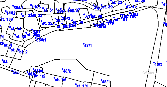 Parcela st. 47/1 v KÚ Křepenice, Katastrální mapa