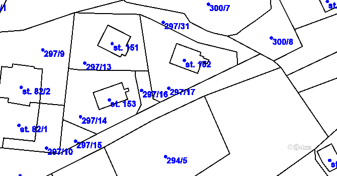 Parcela st. 297/17 v KÚ Křepenice, Katastrální mapa