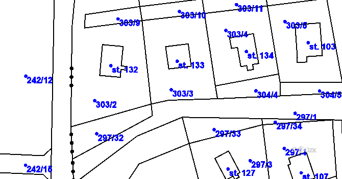 Parcela st. 303/3 v KÚ Křepenice, Katastrální mapa