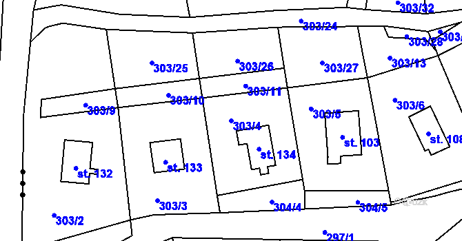 Parcela st. 303/4 v KÚ Křepenice, Katastrální mapa