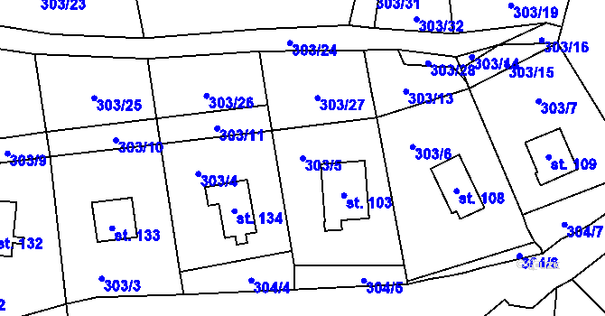 Parcela st. 303/5 v KÚ Křepenice, Katastrální mapa