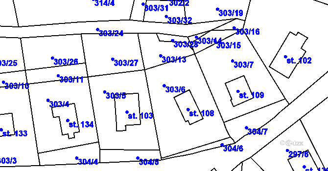 Parcela st. 303/6 v KÚ Křepenice, Katastrální mapa