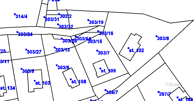 Parcela st. 303/7 v KÚ Křepenice, Katastrální mapa