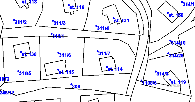 Parcela st. 311/7 v KÚ Křepenice, Katastrální mapa
